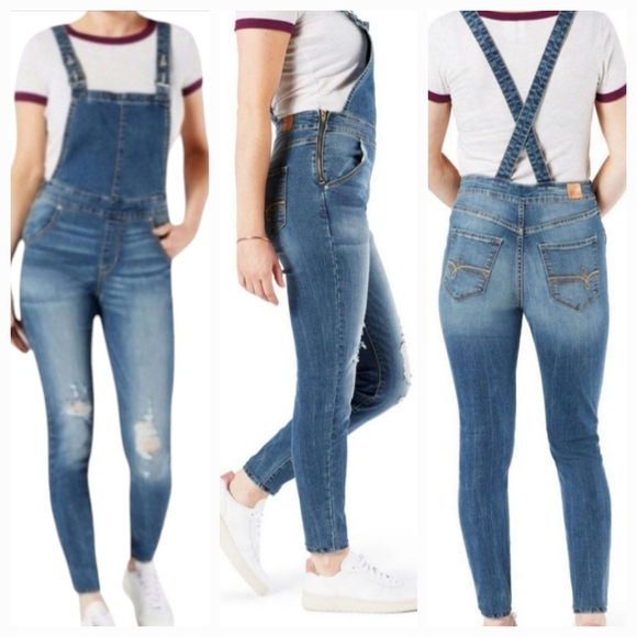 Levi's Denizen Skinny Overalls Stretchs legging Blue Denim Jumpsuit sz 4 - Picture 1 of 14